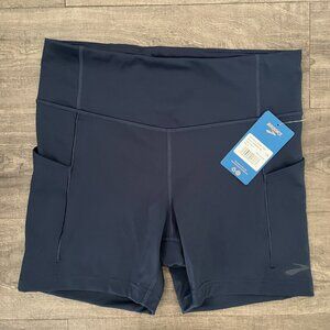 NWT Women's Brooks Navy Blue Method 5" Bike Shorts - Workout Exercise Athletic